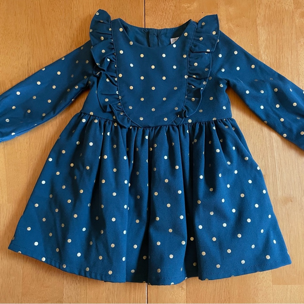 Teal dress with gold dots 18m